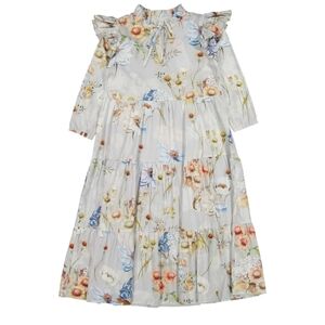 CHRISTINA ROHDE RUFFLED SLEEVE TIERED BOTTOM LIGHT SLATE FLORAL - S